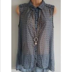 H&M Geometric Print Sz 4 Blue Blouse Sleeveless
